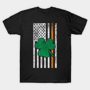 Vintage Irish Lucky Shamrock American Flag St Patricks Day T-Shirt